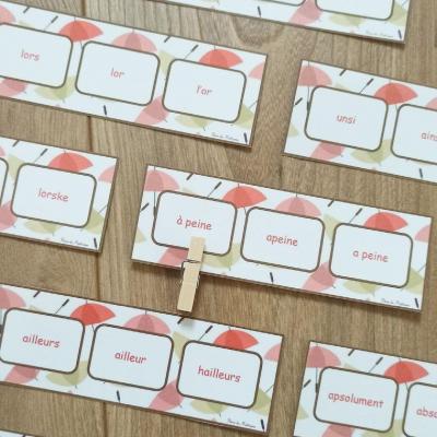 Les cartes à pinces des mots outils